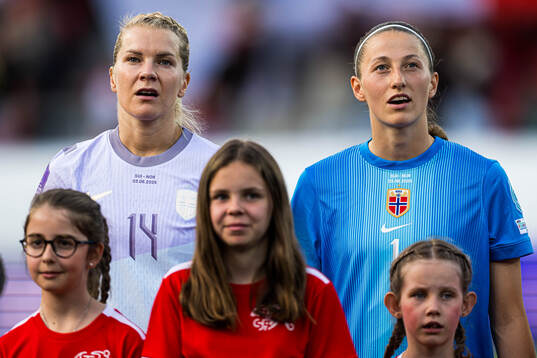 Ada Hegerberg and goalkeeper Cecilie Fiskerstrand of Norway