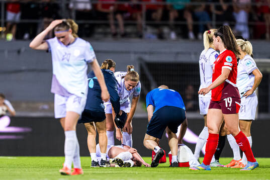 Thea Bjelde of Norway in pain