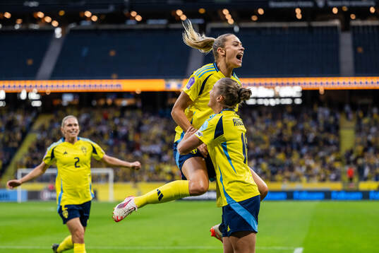 Fridolina Rolfö and Filippa Angeldahl of Sweden celebrate