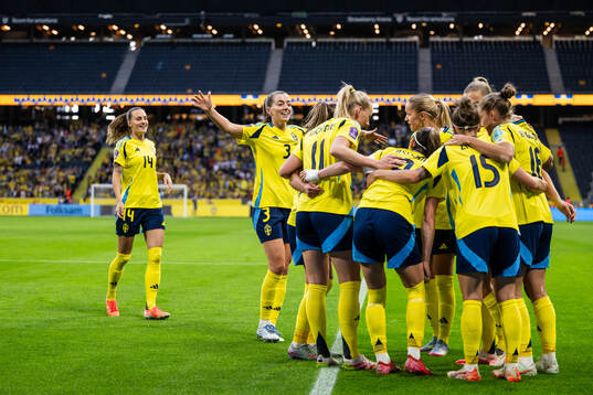 Filippa Angeldahl of Sweden celebrates with team mates