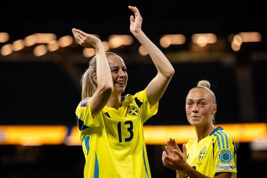 Amanda Ilestedt and Hanna Bennison of Sweden celebrate