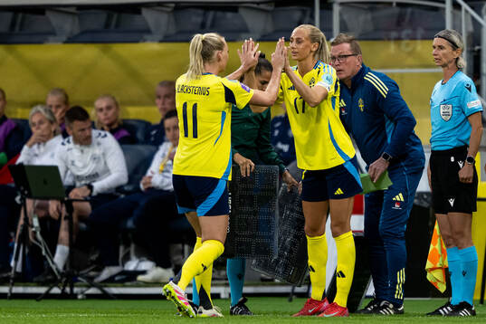 Stina Blackstenius and Ellen Wangerheim of Sweden