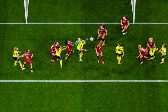 Stina Blackstenius of Sweden in action against goalkeeper