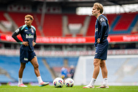 Antonio Nusa and Andreas Schjelderup of the Norwegian