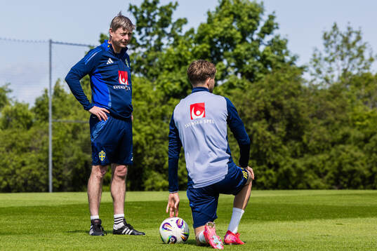 Head coach Jon Dahl Tomasson and Anton Saletros of the