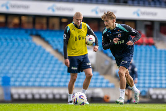 Martin Ødegaard and Erling Braut Haaland of the Norwegian