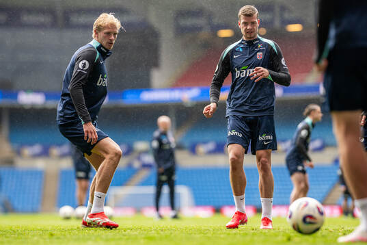 Morten Thorsby and Alexander Sørloth of the Norwegian