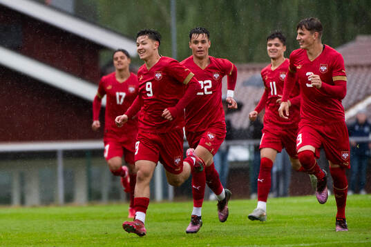 Serbiens Andrej Popov jublar över 0-1 målet