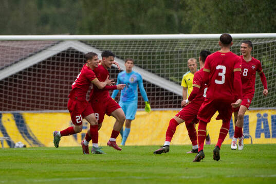 Serbiens Andrej Popov jublar över 0-1 målet