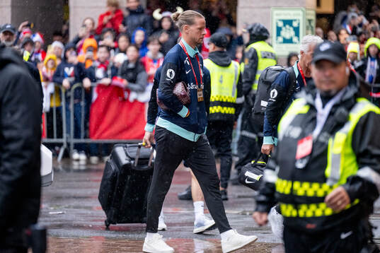 Goalkeeper Ørjan Håskjold Nyland of Norway arrives