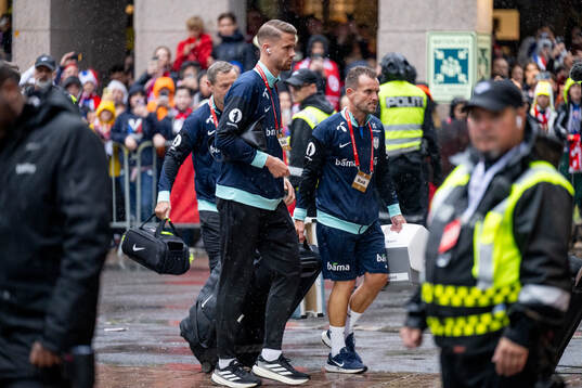 Kristoffer Ajer of Norway arrives