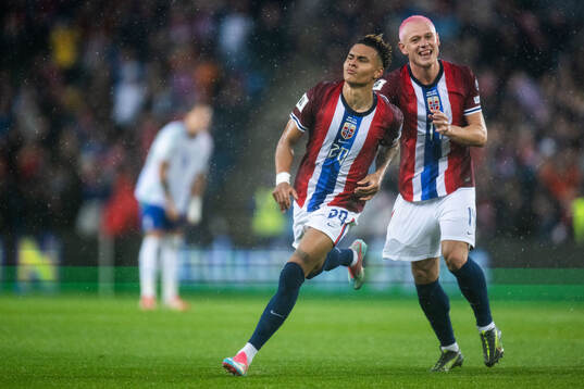 Antonio Nusa of Norway celebrates with Julian Ryerson