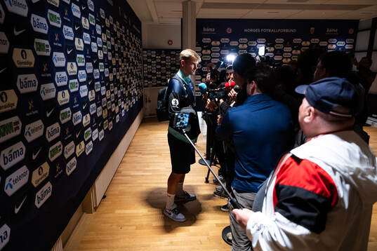 Alexander Sørloth of Norway in mixed zone