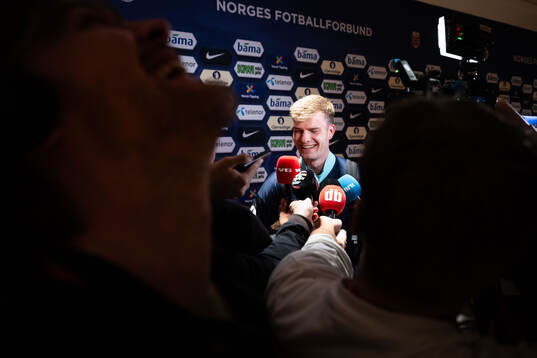 Alexander Sørloth of Norway in mixed zone
