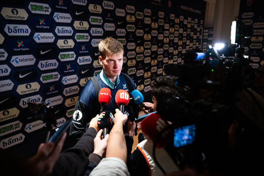 Alexander Sørloth of Norway in mixed zone