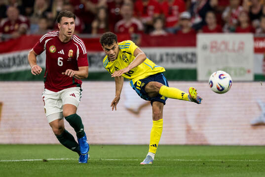 Willi Orban of Hungary and Yasin Ayari of Sweden