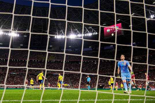 Benjamin Nygren and Yasin Ayari of Sweden celebrate the 0-2