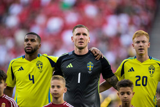 Isak Hien, goalkeeper Robin Olsen and Hugo Larsson of