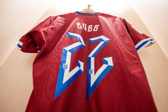 The kit of Oscar Bobb of Norway in the dressing room