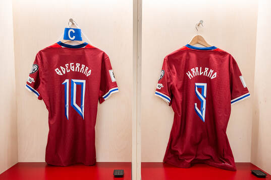The kits of Martin Ødegaard and Erling Braut Haaland of