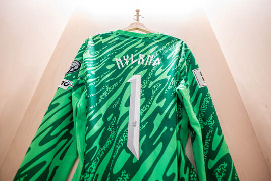 The kit of goalkeeper Ørjan Håskjold Nyland of Norway in