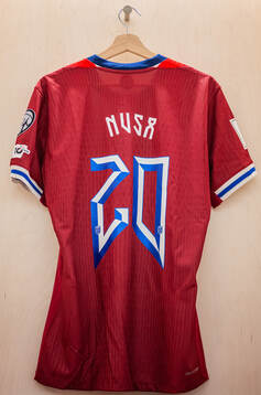 The kit of Antonio Nusa of Norway in the dressing room