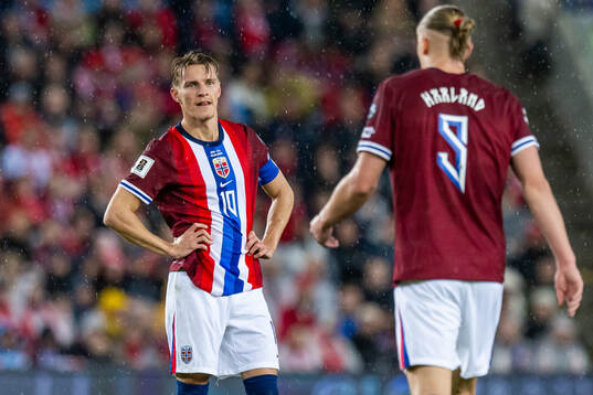 Martin Ødegaard and Erling Braut Haaland of Norway