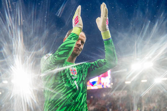Goalkeeper Ørjan Håskjold Nyland of Norway celebrates