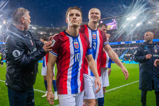 Martin Ødegaard and Erling Braut Haaland of Norway