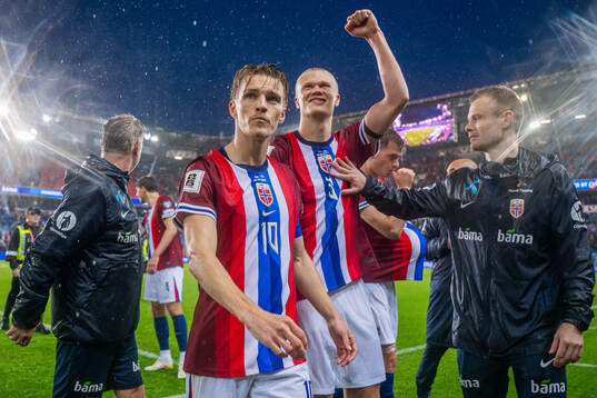 Martin Ødegaard and Erling Braut Haaland of Norway