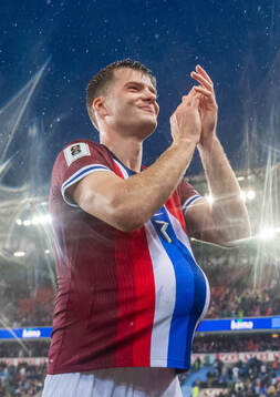 Alexander Sørloth of Norway celebrates