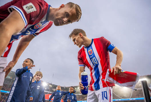 Kristoffer Ajer and Martin Ødegaard of Norway