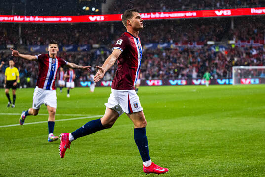 Alexander Sørloth of Norway celebrates