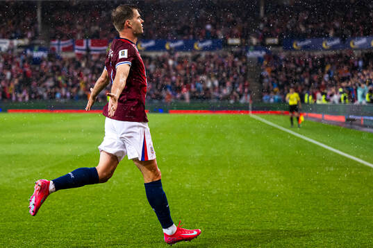 Alexander Sørloth of Norway celebrates