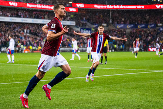 Alexander Sørloth of Norway celebrates