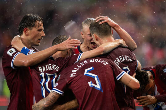 Alexander Sørloth of Norway celebrates