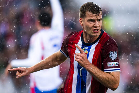 Alexander Sørloth of Norway celebrates