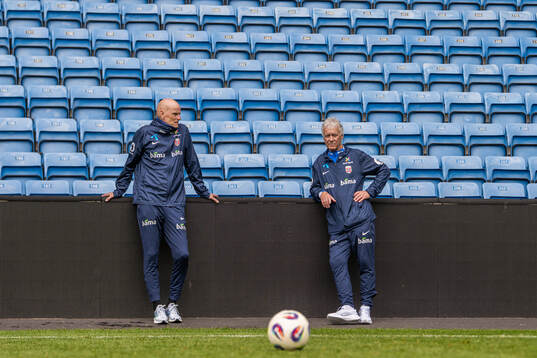 Head coach Ståle Solbakken and doctor Ola Sand of the