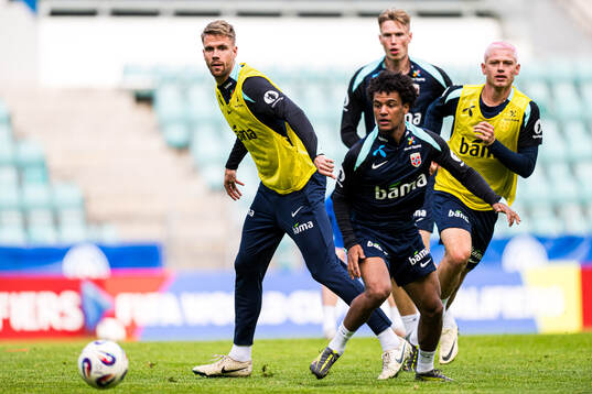 Kristoffer Ajer and Oscar Bobb of the Norwegian national