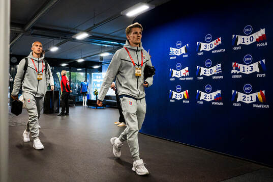 Leo Østigård and Martin Ødegaard of Norway arrives