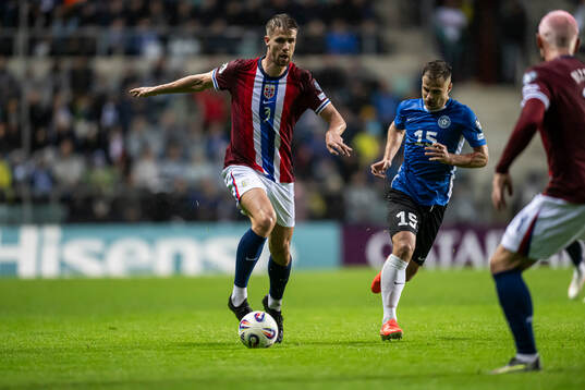 Kristoffer Ajer of Norway and Rauno Sappinen of Estonia