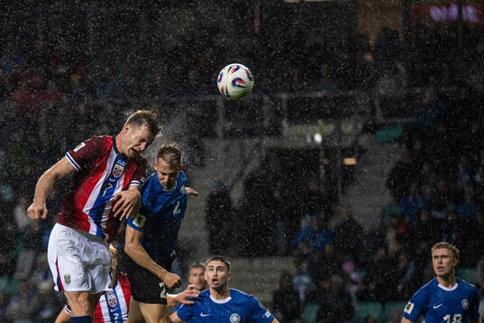 Alexander Sørloth of Norway and Patrik Kristal of Estonia