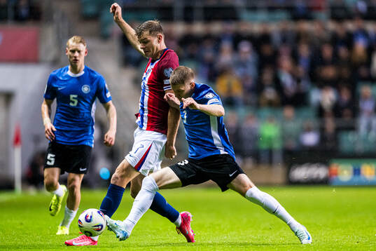 Alexander Sørloth of Norway and Joseph Saliste of Estonia