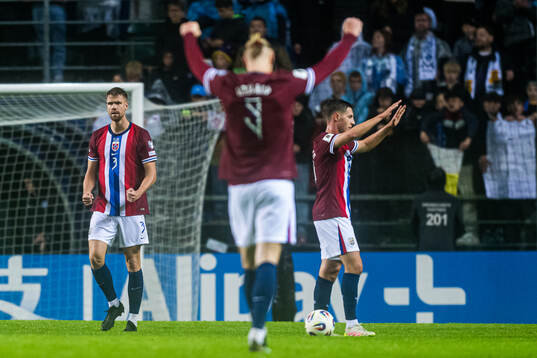 Kristoffer Ajer and Lasse Berg Johnsen of Norway celebrates