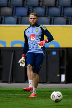 Goalkeeper Viktor Johansson of the Swedish men's national