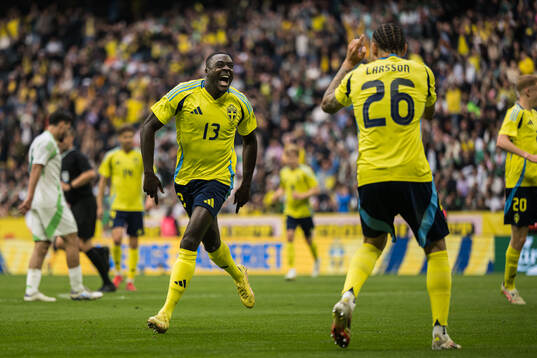 Ken Sema and Jordan Larsson of Sweden celebrating