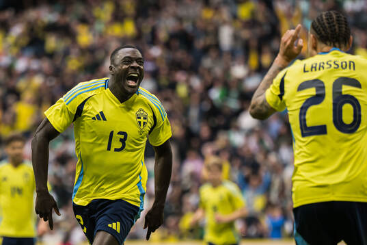 Ken Sema and Jordan Larsson of Sweden celebrating