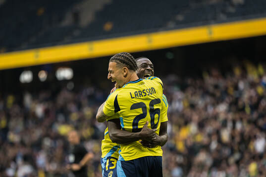 Ken Sema and Jordan Larsson of Sweden celebrating