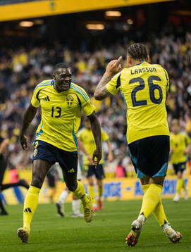 Ken Sema and Jordan Larsson of Sweden celebrating