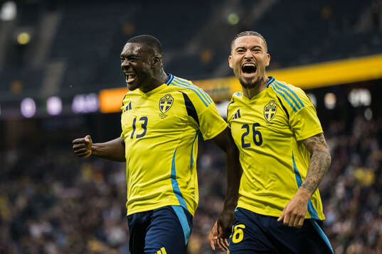 Ken Sema and Jordan Larsson of Sweden celebrating
